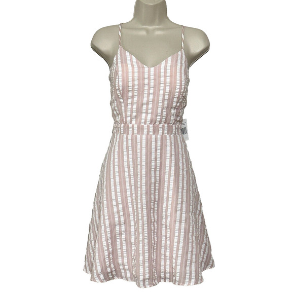 City Vibe Womens Dress 9 Pink White Stripe Sundress Classic Preppy Feminine - Picture 1 of 14